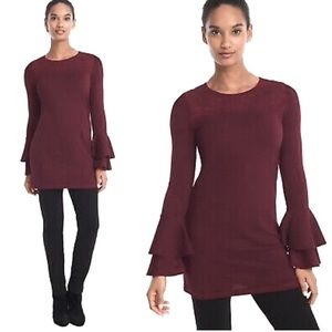 Bell sleeve burgundy lace sweater tunic